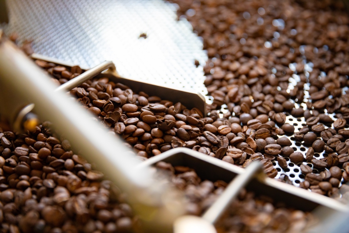 Coffee Beans In Roaster Machine