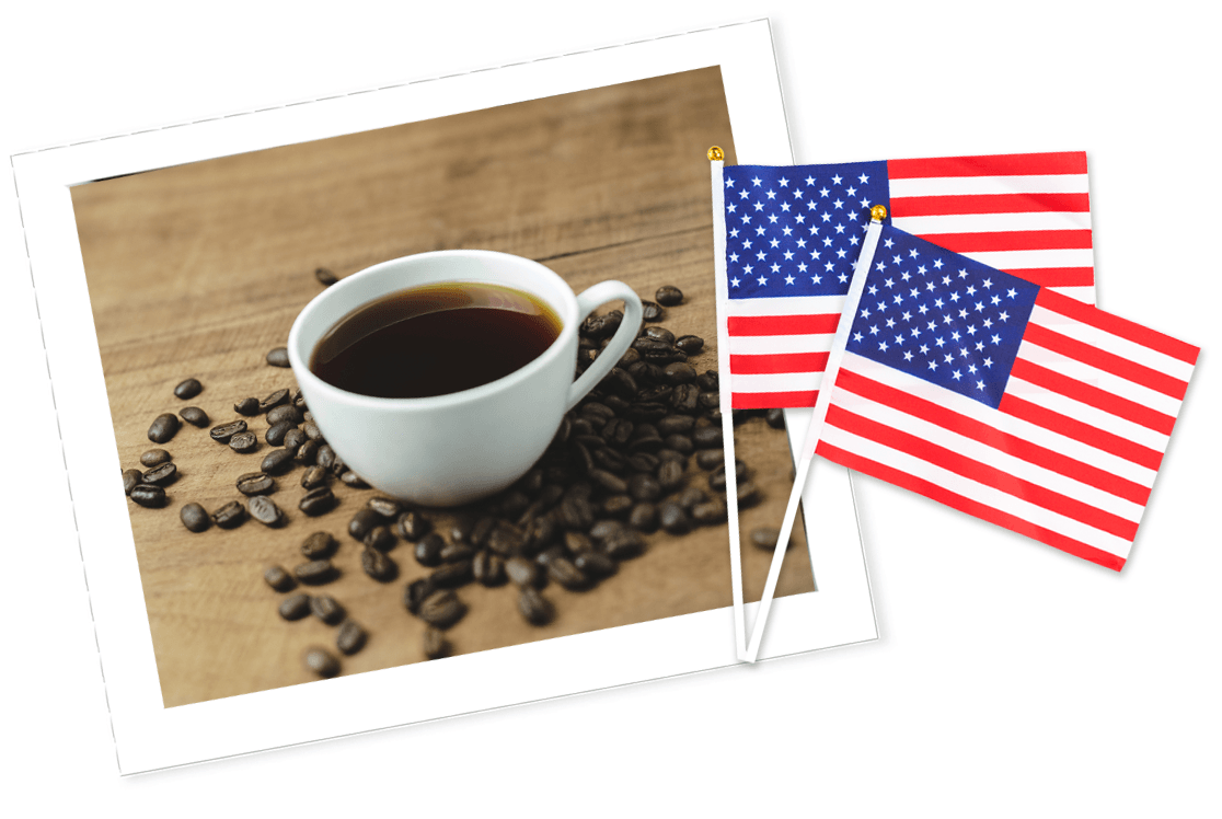 Americano coffee and American flags