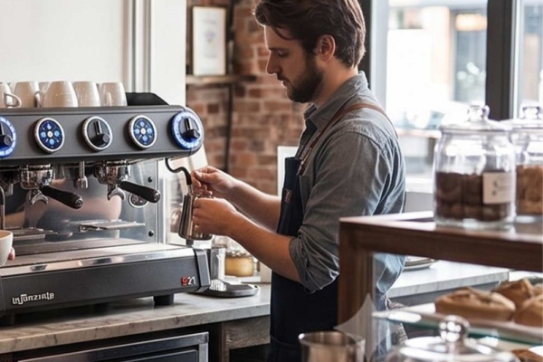 la Spaziale S21 2 Group Takeaway - Barista using steam wand