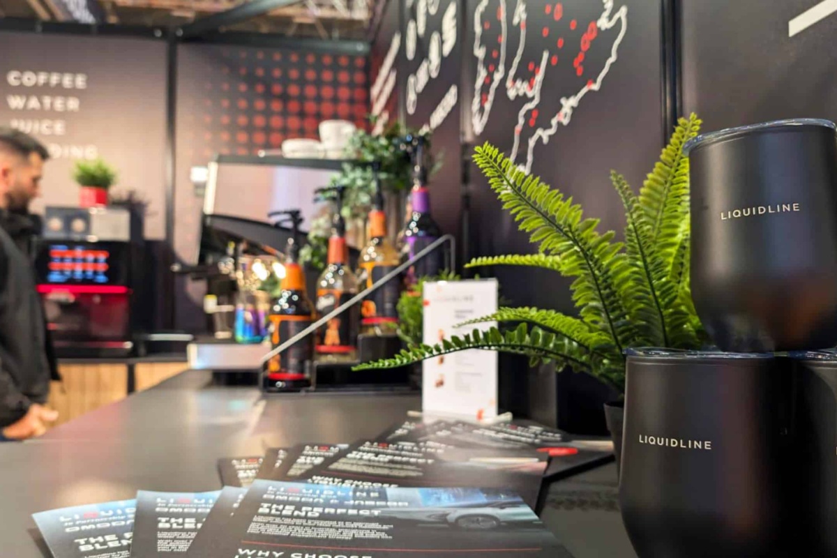 Liquidline exhibition stand with promotional items