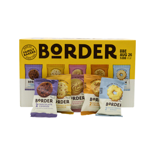 Borders Biscuits box and biscuits beside it