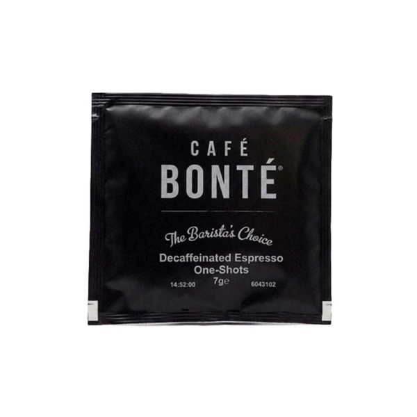 Decaf Espresso One-Shot 100x7g Cafe Bonte Sachet Front View