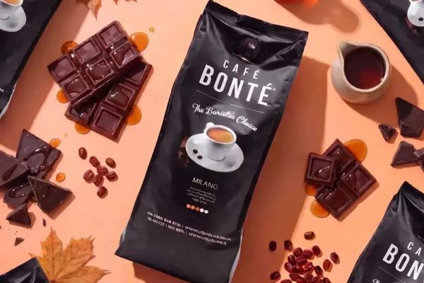 Café Bonté Milano coffee beans bag with flavour notes of dark chocolate and maple syrup
