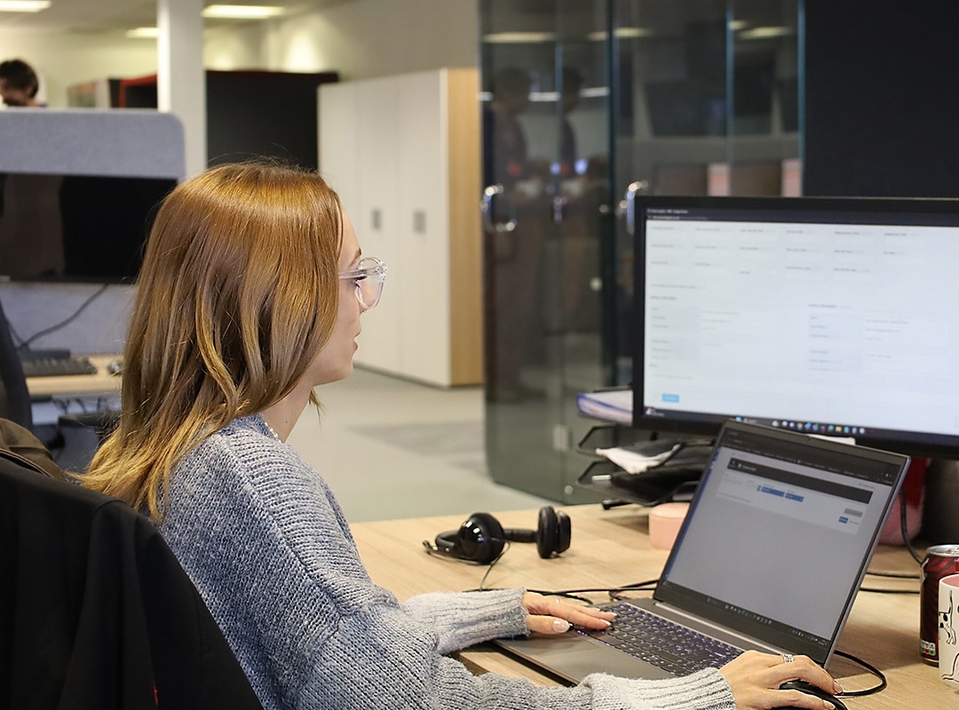 customer support staff using computer