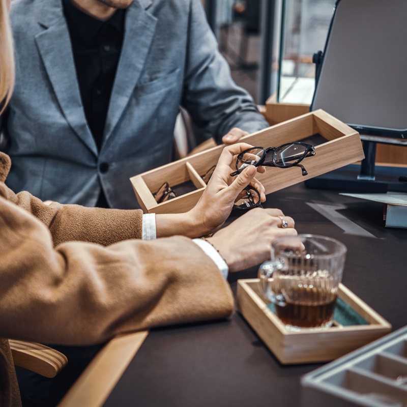 High end retail setting with hot tea in glass