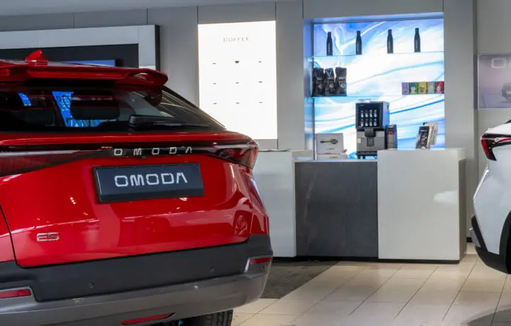 Coffee machine in car showroom