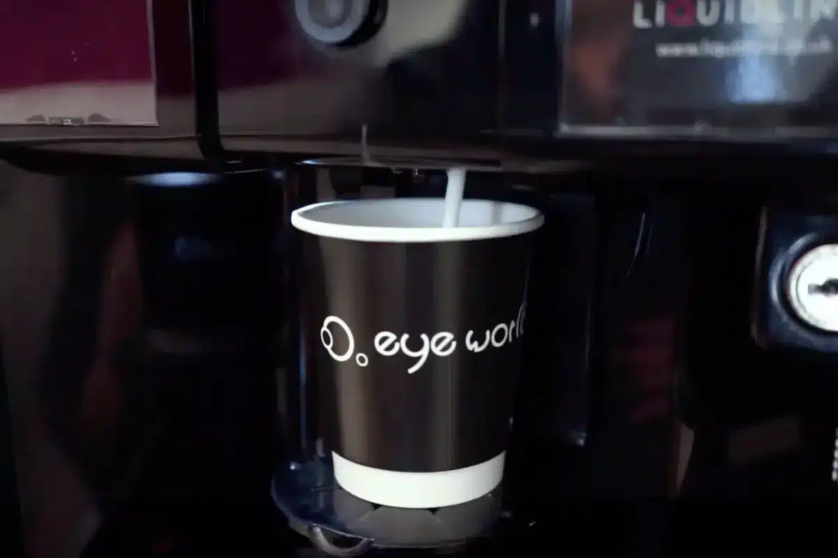 Branded Eye World paper coffee cup