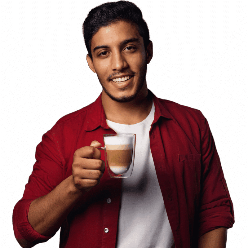 Hospitality worker with coffee in glass