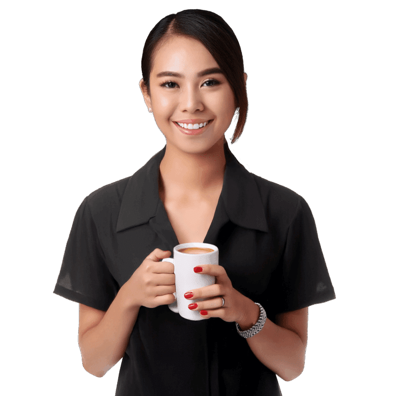 Photo of office worker holding coffee cup