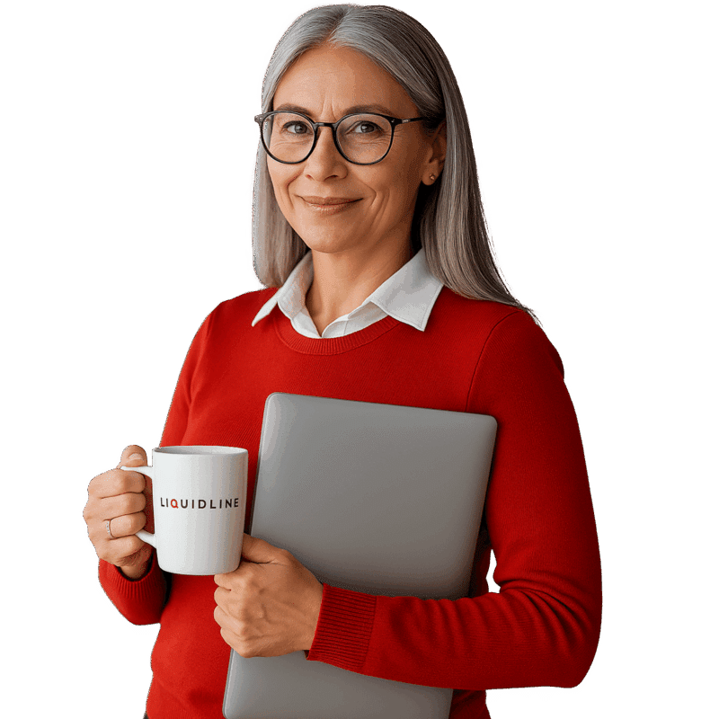 Teacher with Liquidline coffee cup