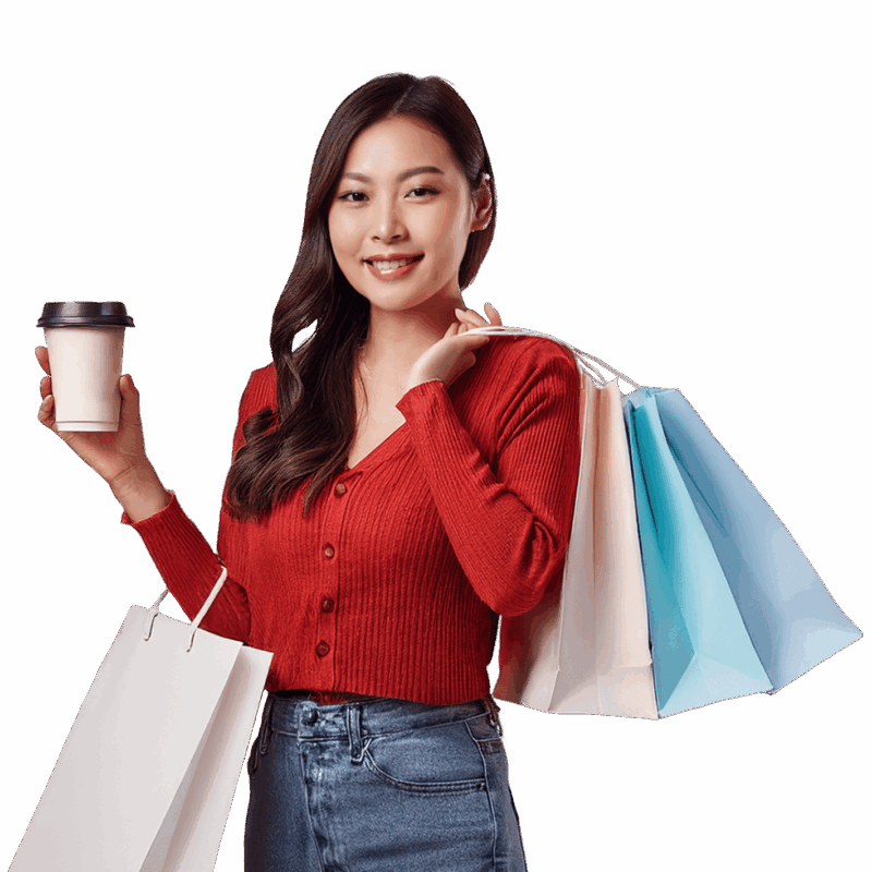Female shopper holding coffee cup