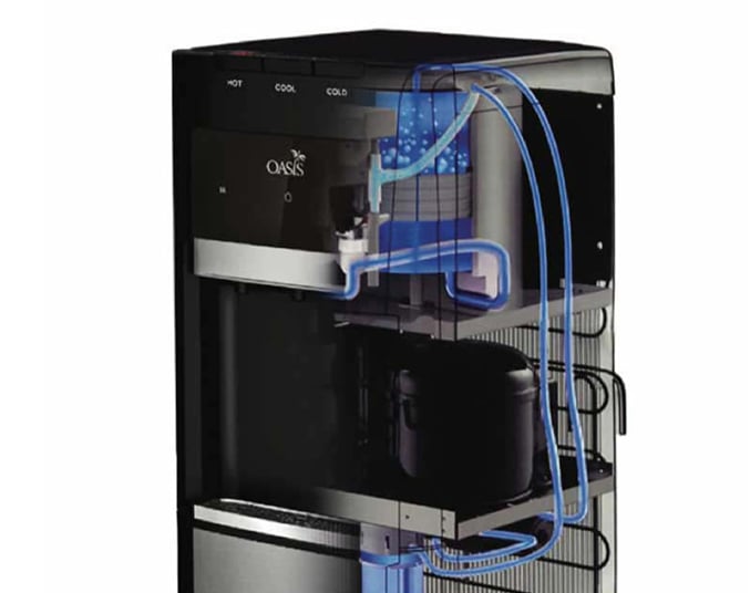 the inside workings of the Oasis Mirage Floorstanding Bottle Water Cooler