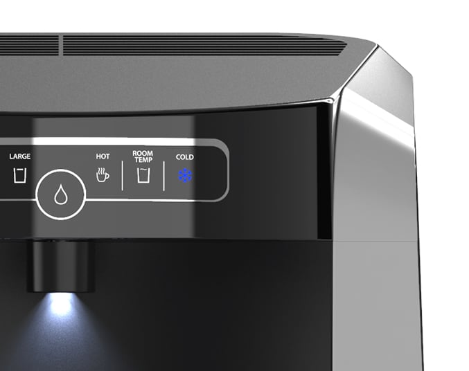 Oasis Polaris Desktop Water Cooler showing the different temperature options