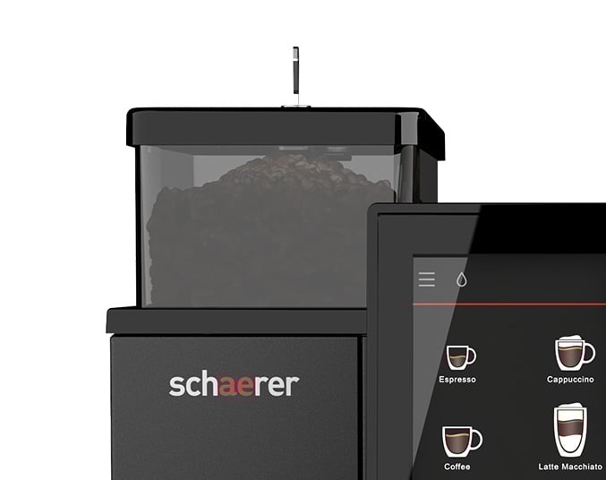 Schaerer Coffee Club - Fresh Milk showcasing the bean hopper