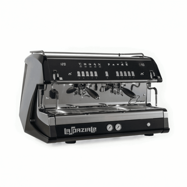La Spaziale S10 2-group traditional espresso machine displayed on café counter – professional barista-grade coffee equipment with sleek stainless steel design and dual group heads.