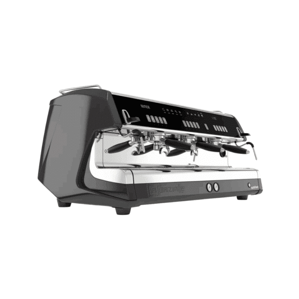 La Spaziale S10 3-group commercial espresso machine in black and stainless steel.