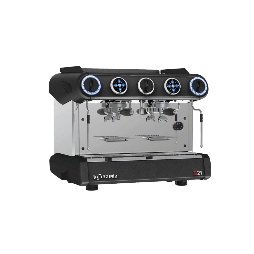 La Spaziale S21 2-group compact takeaway espresso machine in black and stainless steel