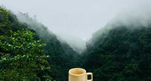 coffee cup on mountains