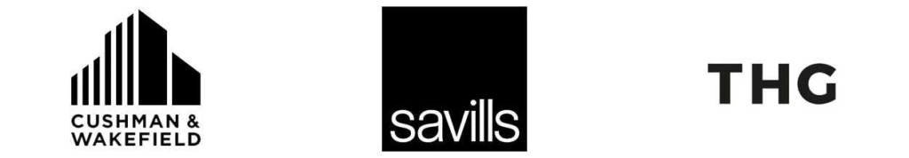 Cushman and Wakefield, Savills and THG logos