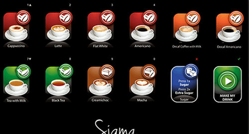Close up of Sigma Caffe hot drinks vending machine buttons