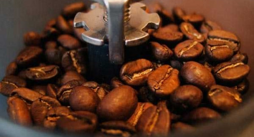 coffee beans in a grinder