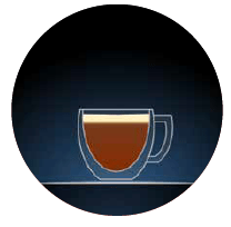 decaf options illustration a clear glass with dark brown contents with a cream top against a dark blue background in a circular image