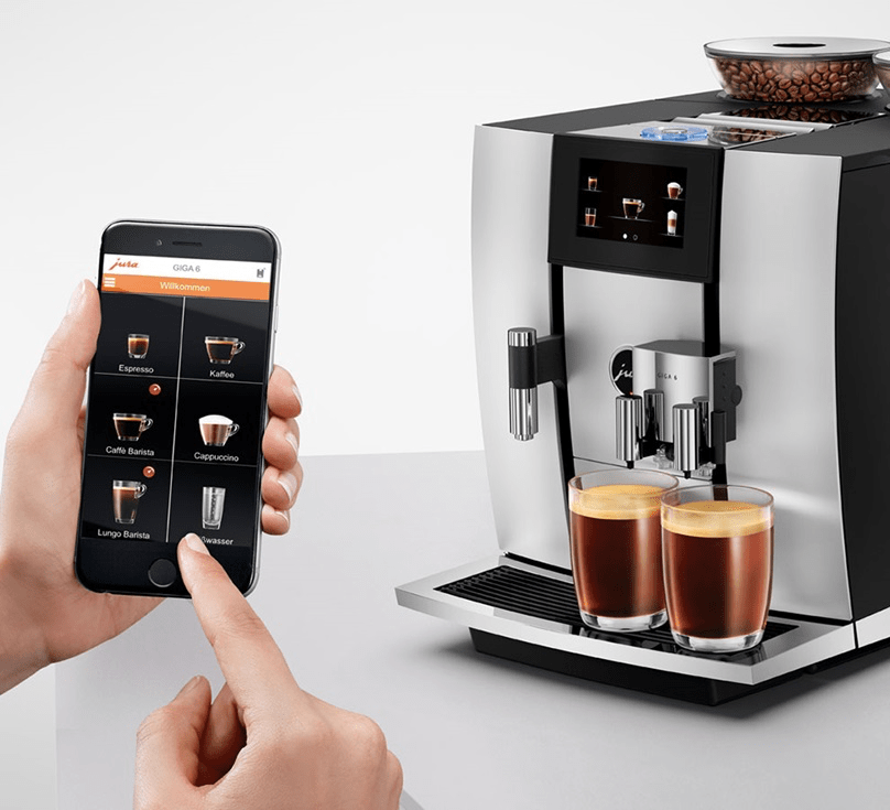 Jura coffee machine being controlled by smartphone app