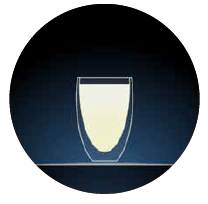 fresh milk illustration of a glass with cream contents set against a dark blue background within a circular shape