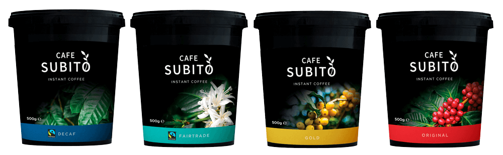 Tubs of cafe subito instant coffee