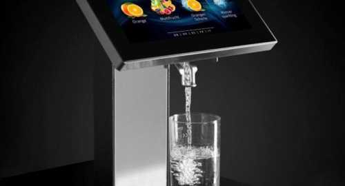 Juicetouch undercounter touchscreen in use water juice driptray touch sparkling