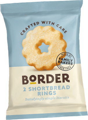 Two Border shortbread ring biscuits in a blue packet