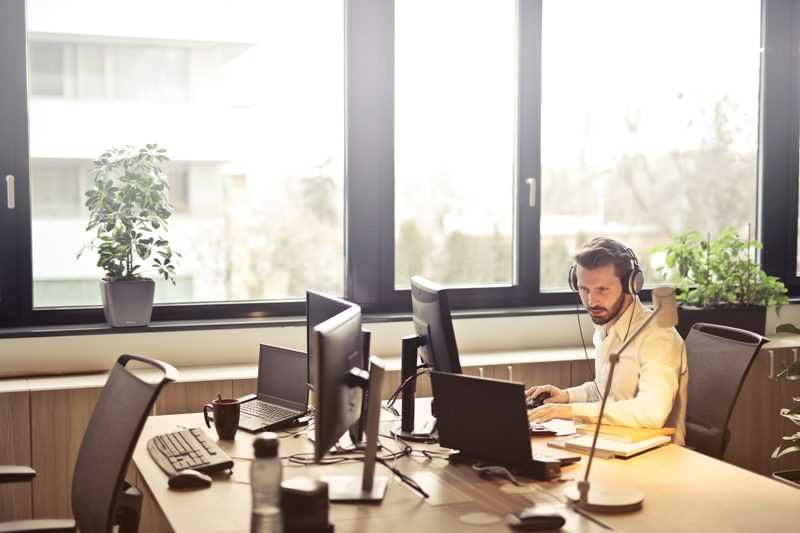 man working alone in office