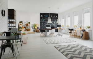 Black and white creative workspace