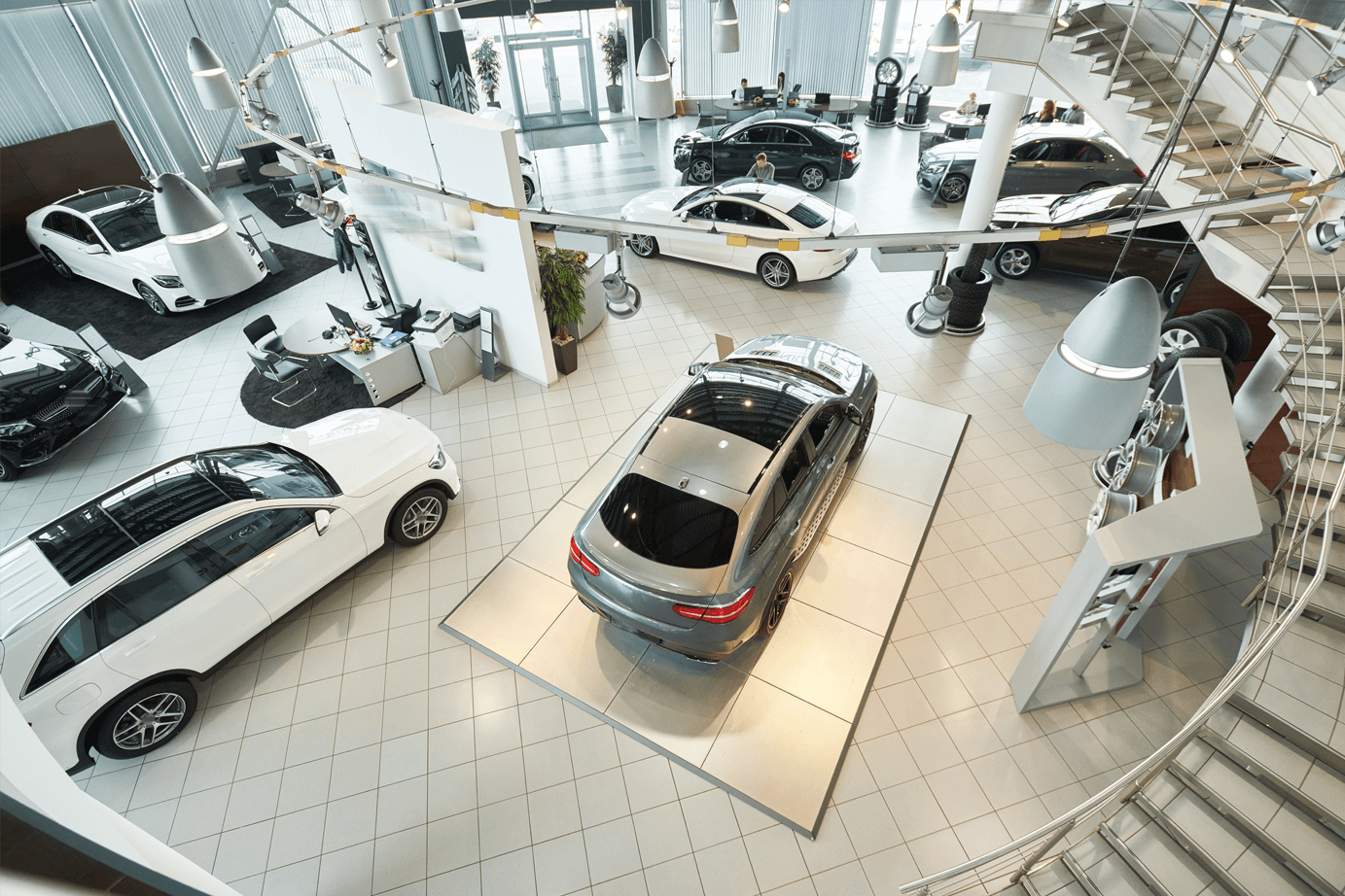 Inside a car showroom