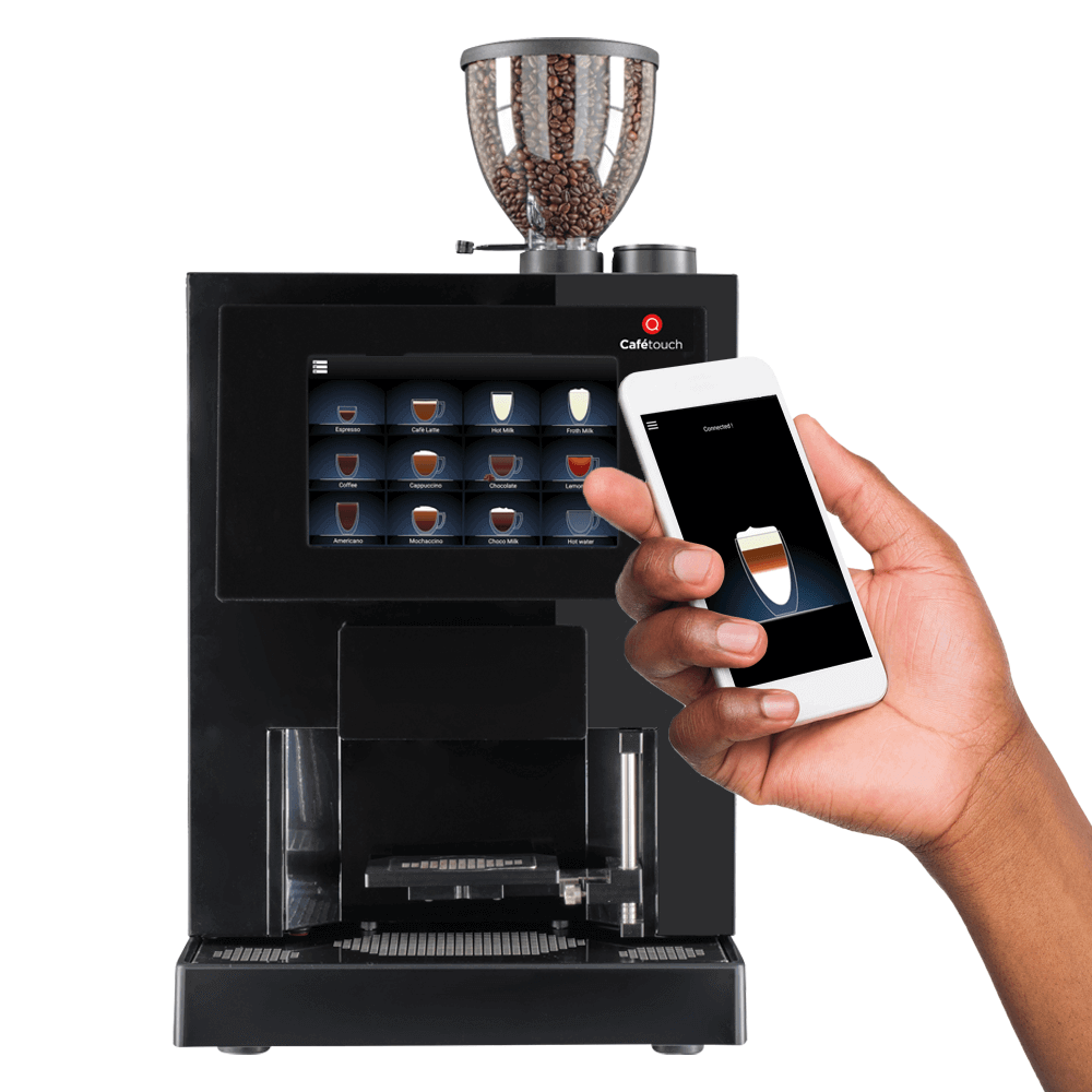 Cafetouch 8 coffee machine being operated by smartphone app