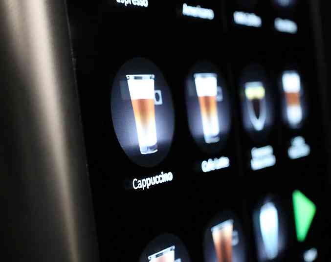 close up of the touchscreen drink options on a Liquidline Q2 commercial coffee machine