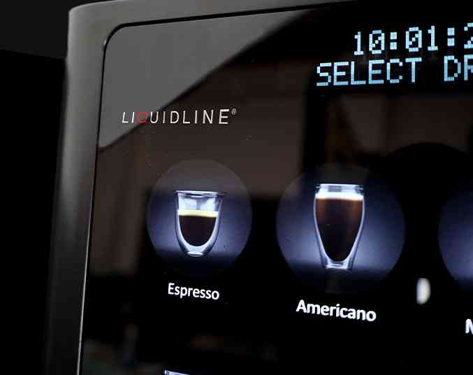 close up of the touchscreen drink options on a Liquidline Q2 commercial coffee machine