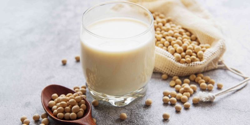 Plant based milk in a glass cup