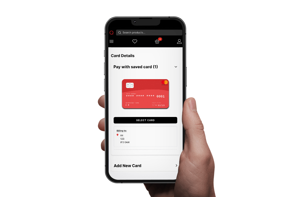 Pay by card Phone screen showing pay by card page on website