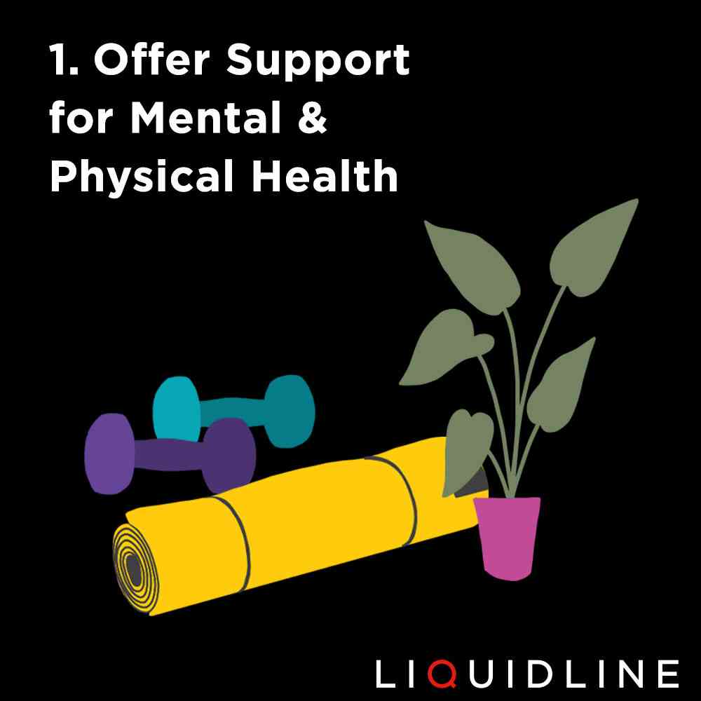 offer support for mental and physical health, which has an image of a yoga mat, weights and a plant