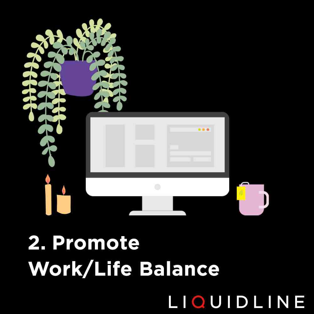 Well being Workplace Social mediaArtboard 3 promote work/life balance artboard which also has a picture of a computer and plants