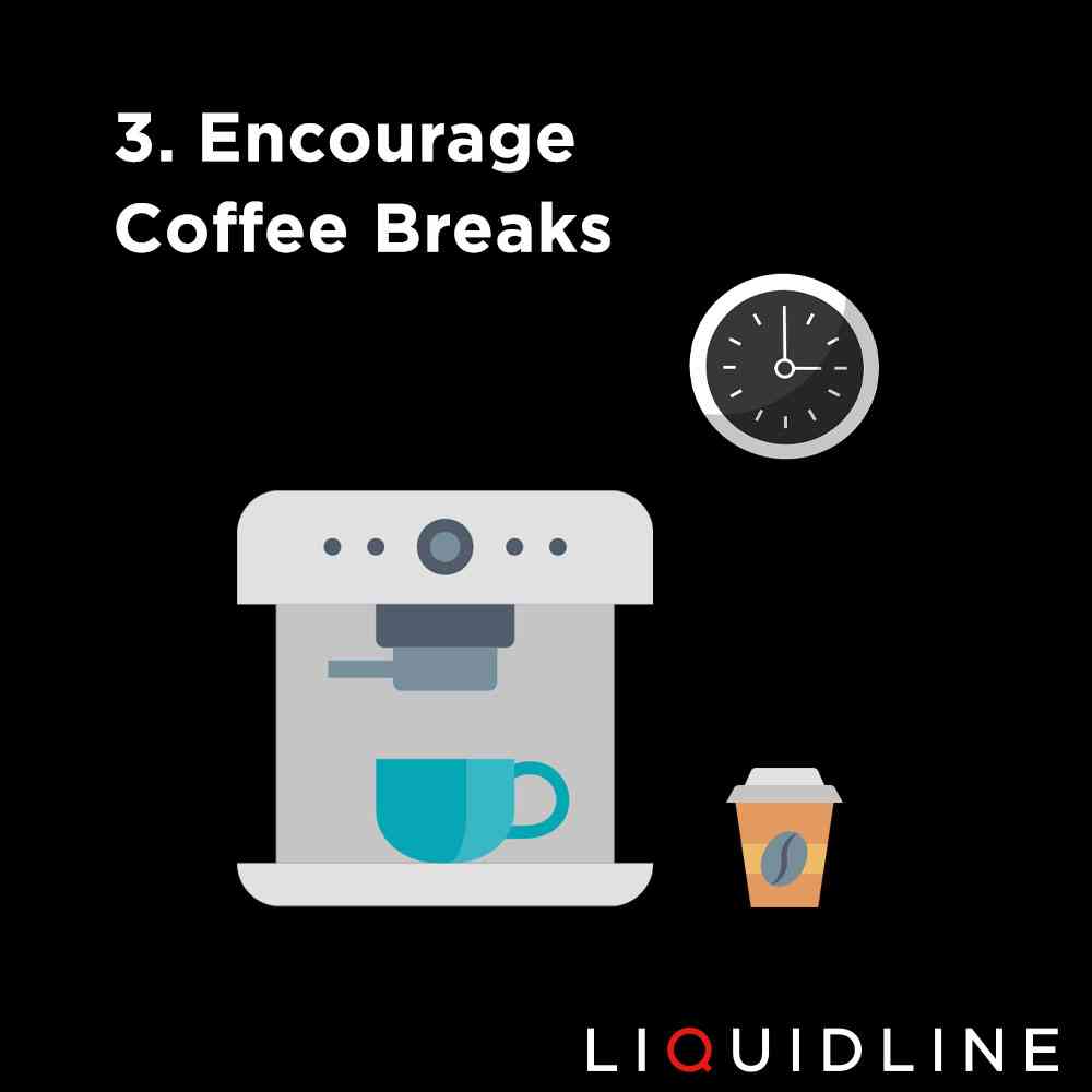 Well being Workplace Social mediaArtboard 4 encourage coffee breaks artboard which shows this sentence and a coffee machine