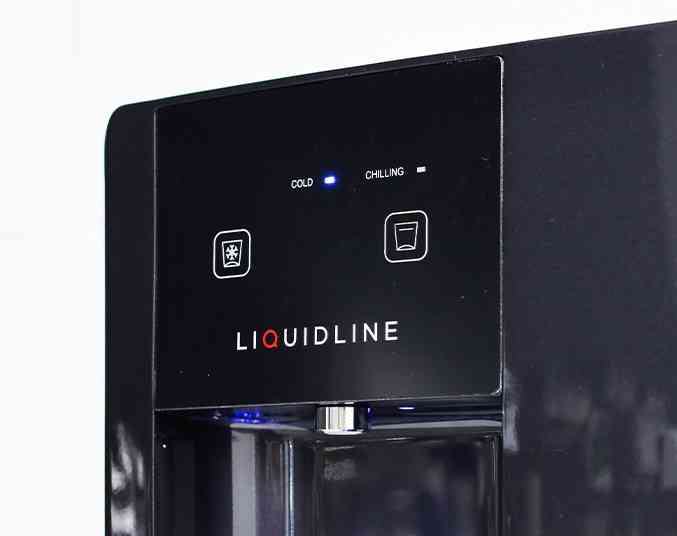 closeup of the liquidline L4 water dispenser touchscreen button for cold and room temperature water