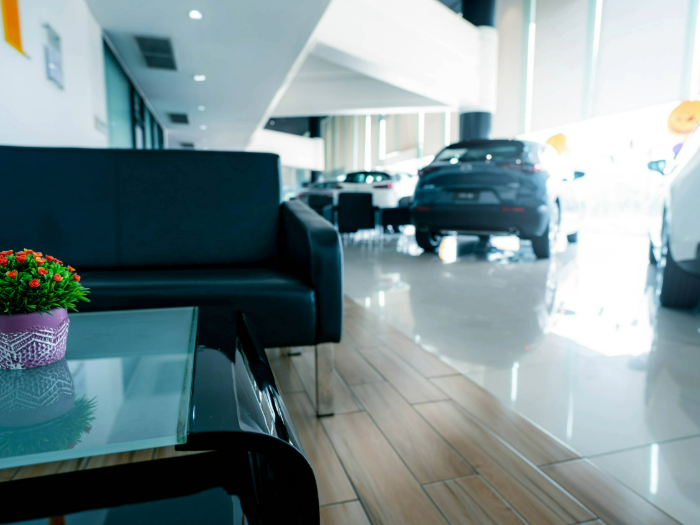 reception area of an automotive showroom